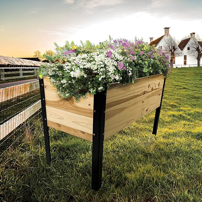 Backyard Expressions Raised Garden Bed Elevated Wood Planter Box Stand - 35.5 W x 15.5 D x 22 H