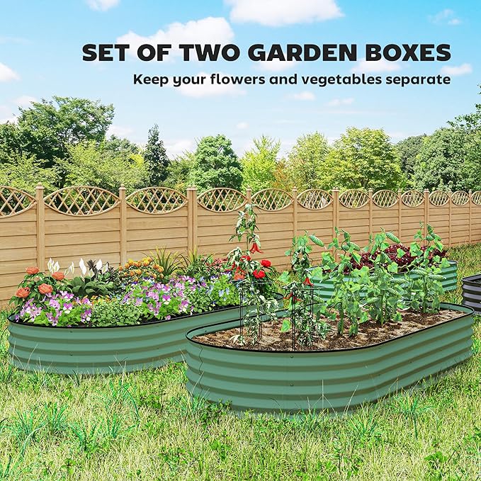 Outsunny 2PCS Galvanized Raised Garden Bed 7' x 3' x 1' Raised Beds for Gardening with Plant Support Stakes Rubber Strap Edging and Gloves Metal Planter Box for Vegetables Flowers Green