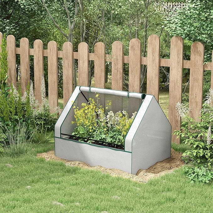 Raised Garden Bed with Greenhouse Galvanized Outdoor Planter Box with Cover for Herbs and Vegetables Use for Patio Garden Balcony White Cover and Silver Planter