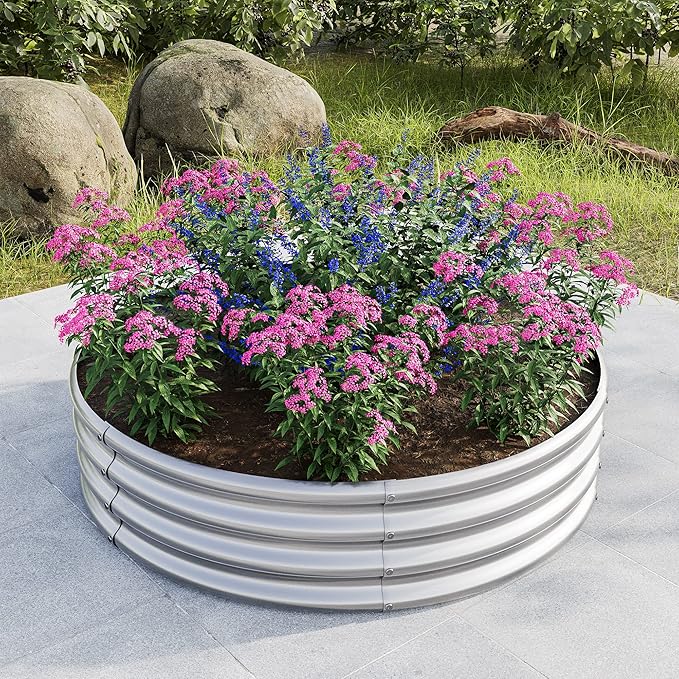 Large Galvanized Metal Raised Garden Bed - Durable Planter Box with Reinforced Corners &amp Open Bottom for Vegetables Herbs Flowers (Silver)