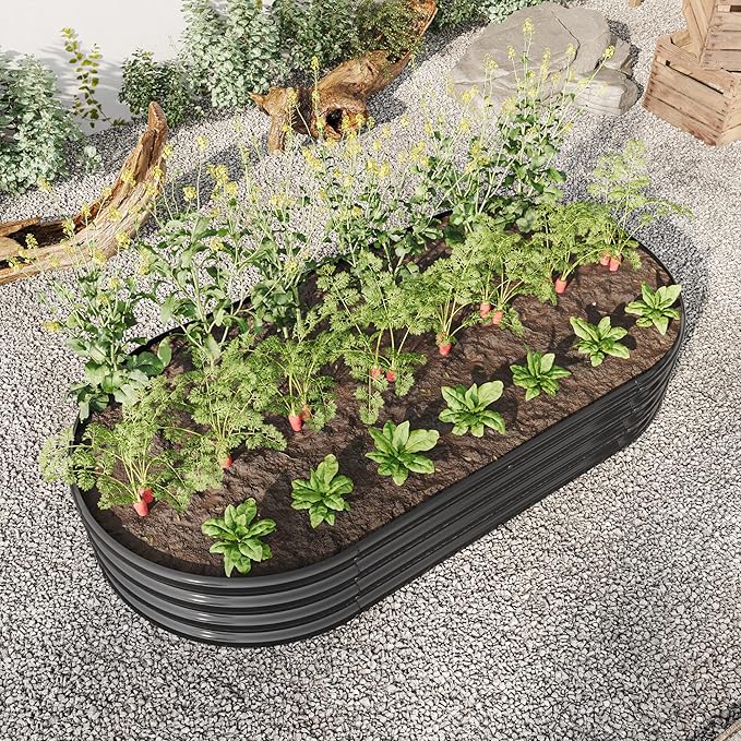 Raised Garden Bed Outdoor Oval Large Metal Raised Planter Bed for for Plants Vegetables and Flowers Black DA478