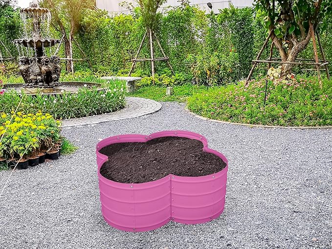 Plant &amp Plot Galvanized Raised Garden Beds Outdoor // 3×3×1 ft Planter Raised Beds for Gardening Vegetables Flowers // Large Metal Garden Box (Pink) // Patented Tool-Free Design