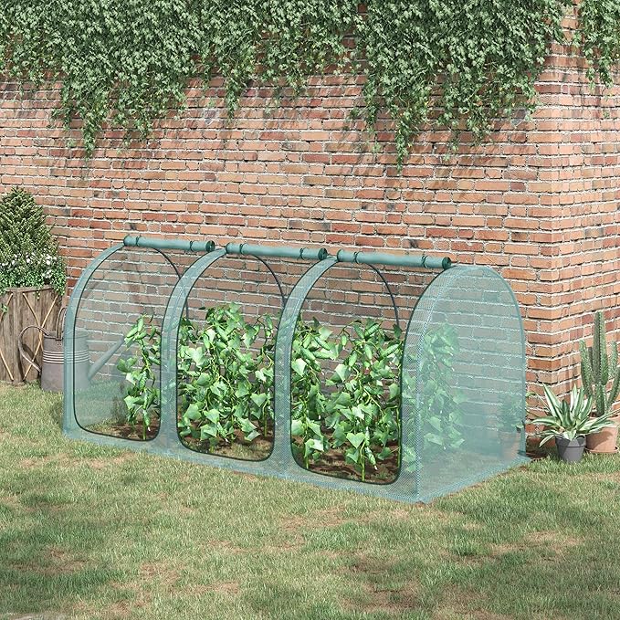 9' x 4' Crop Cage Plant Protection Tent with Three Zippered Doors Storage Bag and 6 Ground Stakes for Garden Yard Lawn Green