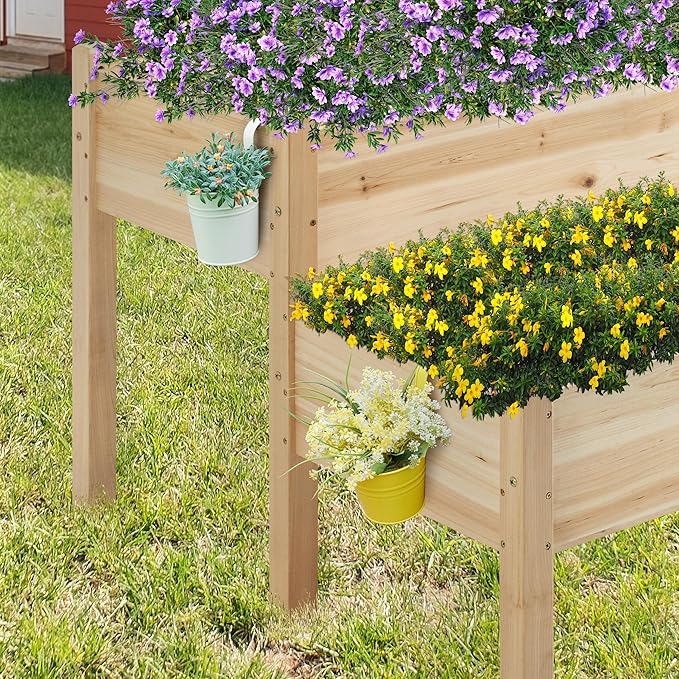 Yaheetech 47x41x30in Wooden Raised Garden Bed Horticulture Outdoor 2 Tiers Elevated Planter Grow Box for Herb with Legs &amp Drainage Holes
