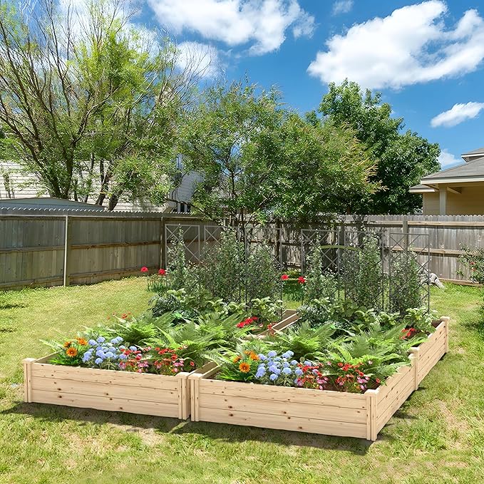 95''L x 49''H x 11''W Wooden Raised Garden Bed Divisible Elevated Planting Planter Box Kit with Open Base for Vegetables Flowers Herbs Ideal for Outdoor Gardening Backyard Patio