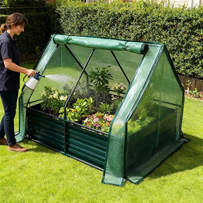 Relaxdays Raised Bed with Greenhouse for Flowers Plants and Vegetables H x W x D: 92 x 125 x 95 cm Garden Plant Bed Green