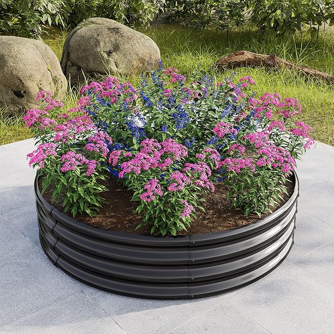 2PCS 47.24 * 11.4 Tall Round Raised Garedn BedMetal Raised Beds for Vegetables Outdoor GRaised Planter Box Backyard Patio Planter Raised Beds for Flowers Herbs Fruits Black