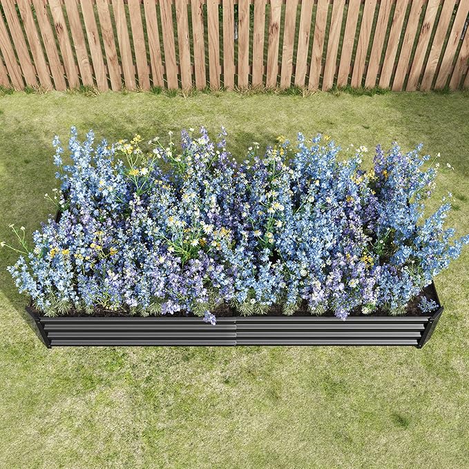Raised Garden Bed Kit - Metal Raised Bed Garden7.6x3.7x0.98ft for Flower Planters Vegetables Herb Black