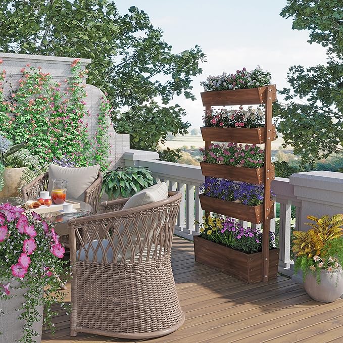 Vertical Raised Garden Bed5 Tier Wooden Garden PlantersAdjustable Freestanding Plant Stand Flower RankWooden Planters for Outdoor Indoor Balcony GardenHerb Vegetables Flowers33x17x66Brown