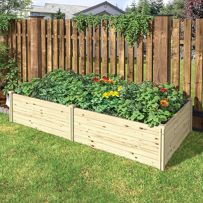 95''L x 49''H x 19''W Wood Raised Garden Beds Outdoor Elevated Planter Raised Bed with Open Base for Vegetables Flowers Herbs Ideal for Outdoor Gardening Backyard Patio Natural