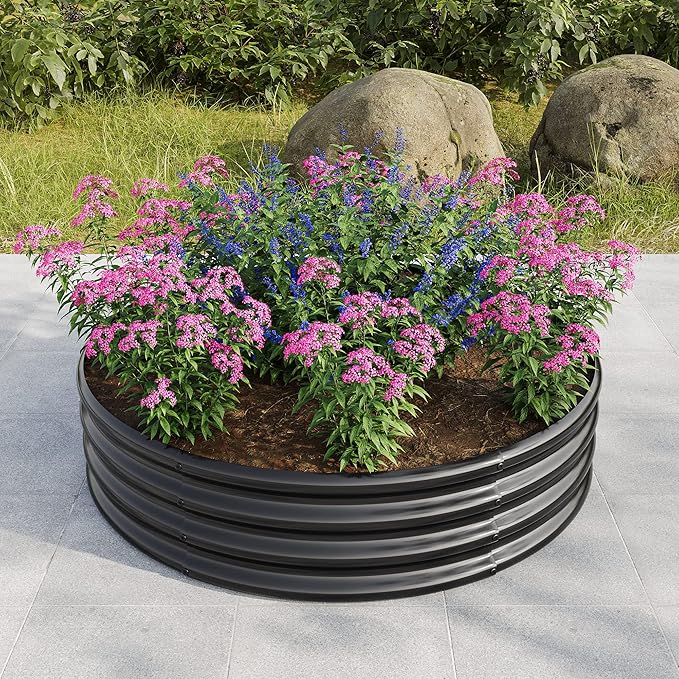47.24 * 11.4 Tall Round Raised Garedn BedMetal Raised Beds for Vegetables Outdoor GRaised Planter Box Backyard Patio Planter Raised Beds for Flowers Herbs Fruits Black