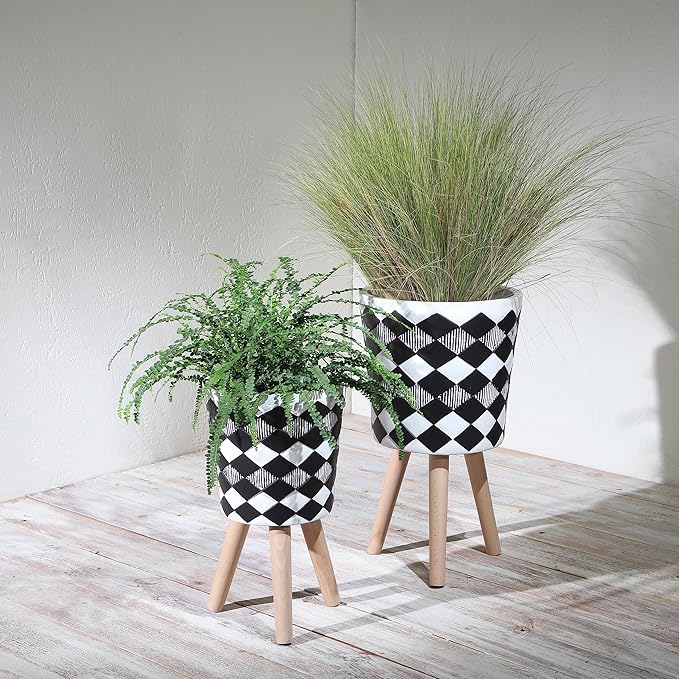 S2 1012 Diamond Planter W Wood Legs Black(KD)