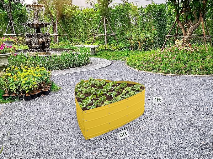 Plant &amp Plot Galvanized Raised Garden Beds Outdoor // Planter Raised Beds for Gardening Vegetables Flowers // Large Metal Garden Box (Yellow) // Tool-Free Assembly