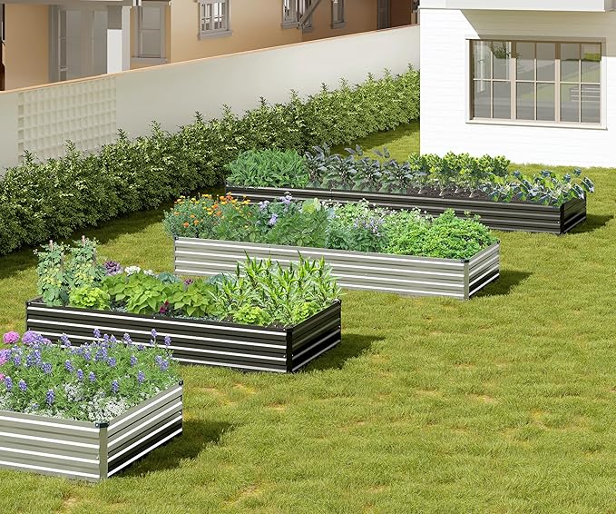 2PCS 8x4x1ft Galvanized Raised Garden Bed Kit Galvanized Planter Raised Garden Boxes Outdoor Large Metal Raised Garden Beds for VegetablesSilver