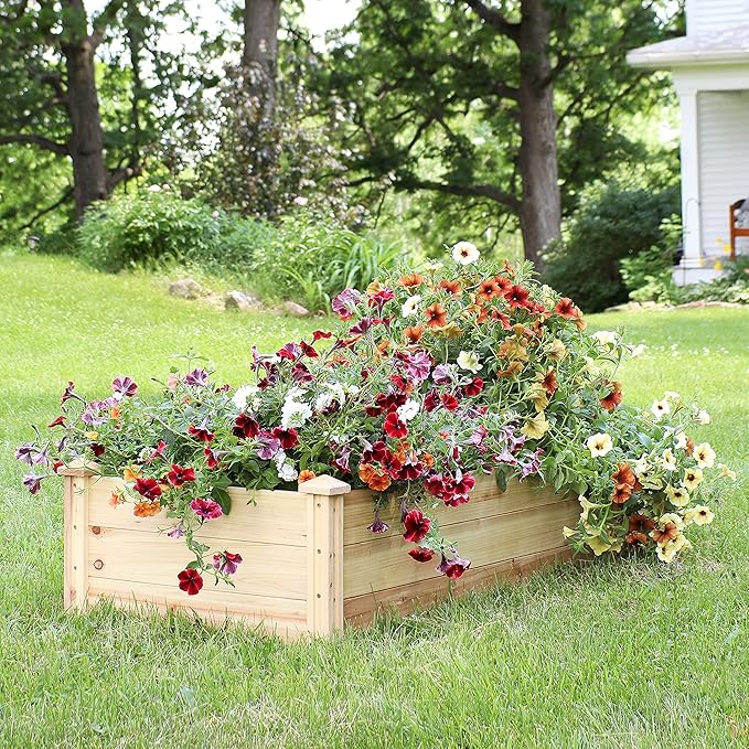 Sunnydaze Rectangular Wood Raised Garden Bed – Outdoor Elevated Planter Box for Flower Vegetable and Herb Gardening - 4’ x 2’