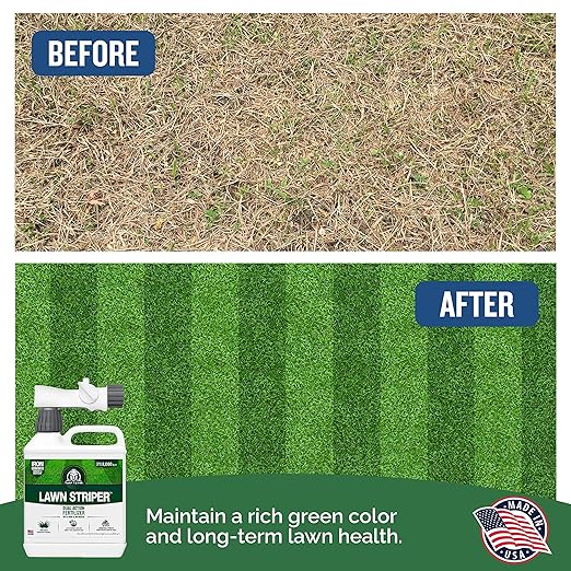 Turf Titan Lawn Striper Hose End – Iron &amp Nitrogen Fertilizer to Promote Dark-Green Stripe-Defined Turfs – Kids &amp Pet Safe Natural Lawn Fertilizer – Green Grass Solution – 6000 Sq Ft (32 oz