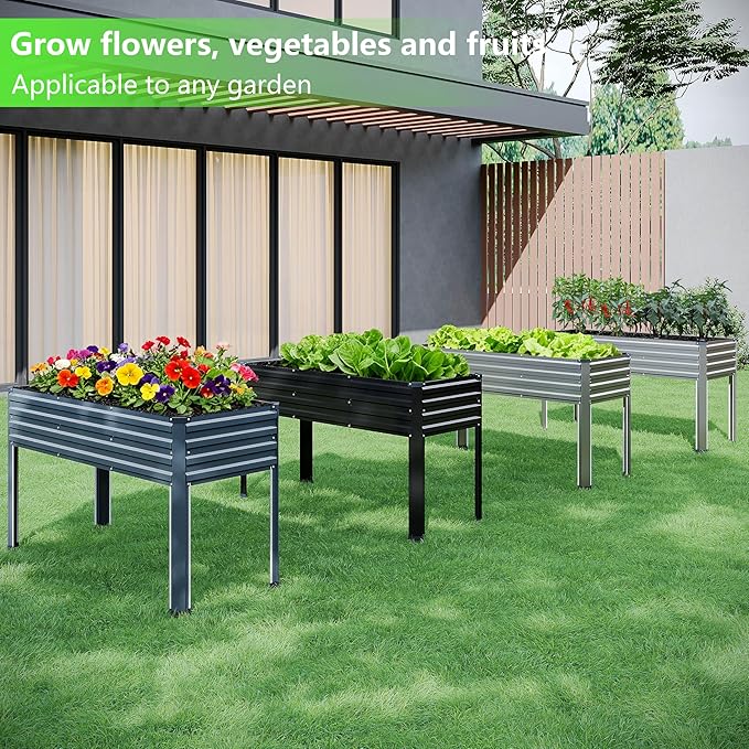 Vengarus Galvanized Raised Garden Bed Outdoor with Legs48×18×30in Metal Elevated Raised Planter Box for Backyard Patio Balcony 300lb CapacityGrey(2PCS)