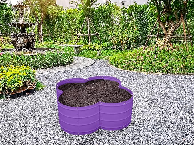 Plant &amp Plot Galvanized Raised Garden Beds Outdoor // 3×3×1 ft Planter Raised Beds for Gardening Vegetables Flowers // Large Metal Garden Box (Purple) // Patented Tool-Free Design