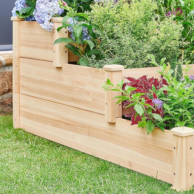 Topeakmart 3 Tier Raised Garden Bed Wood Garden Box Wooden Vegetables/Flower/Herb Elevated Garden Planter Boxes Outdoor Wood