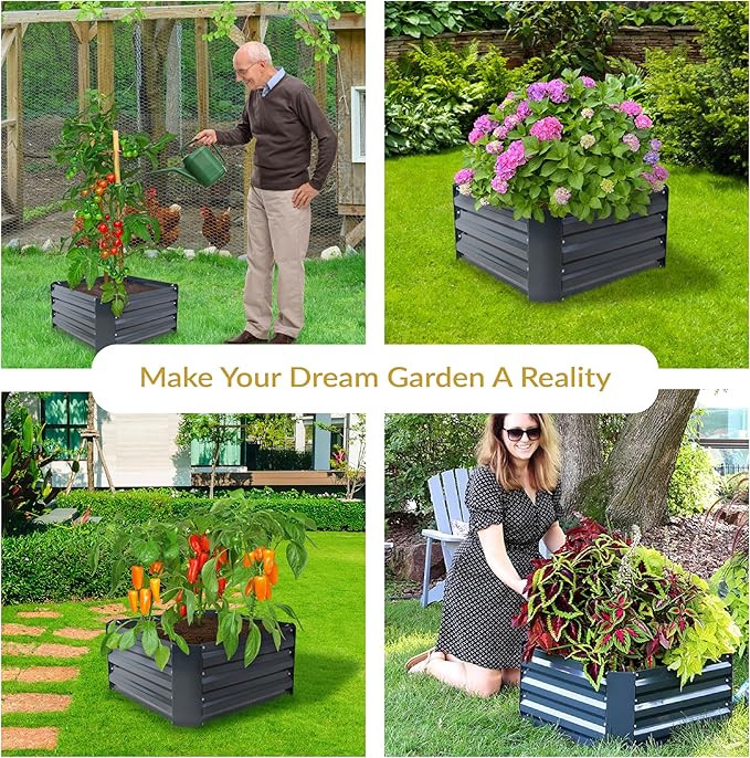 Sunnydaze 11.75 H Raised Metal Garden Bed - Galvanized Raised Garden Bed Outdoor for Vegetables and Flowers - Dark Gray - Square