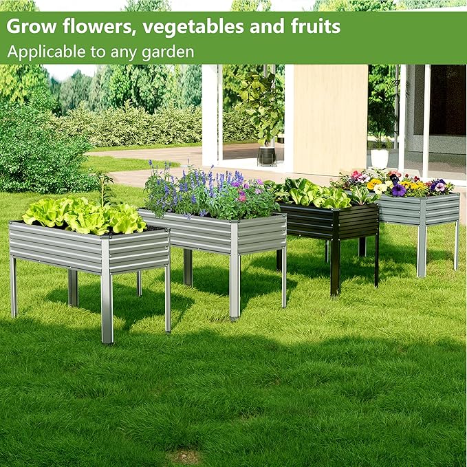 2PCS 48×24×30in Galvanized Raised Garden BedMetal Elevated Planter Box with Legs for PatioBalconyBackyard300lb CapacityBlack