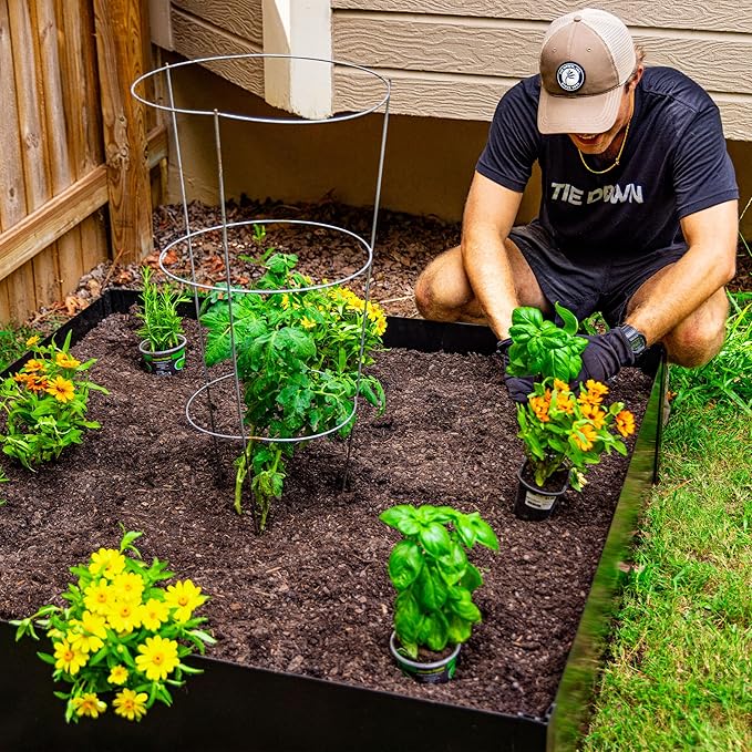 14 in. Tall x 4 ft x 4 ft Metal Raised Garden Bed Kit – Large Steel Garden Box with Serrated Ground Edging Heavy-Duty Raised Bed for Vegetables &amp Flowers Made in USA by Tie Down