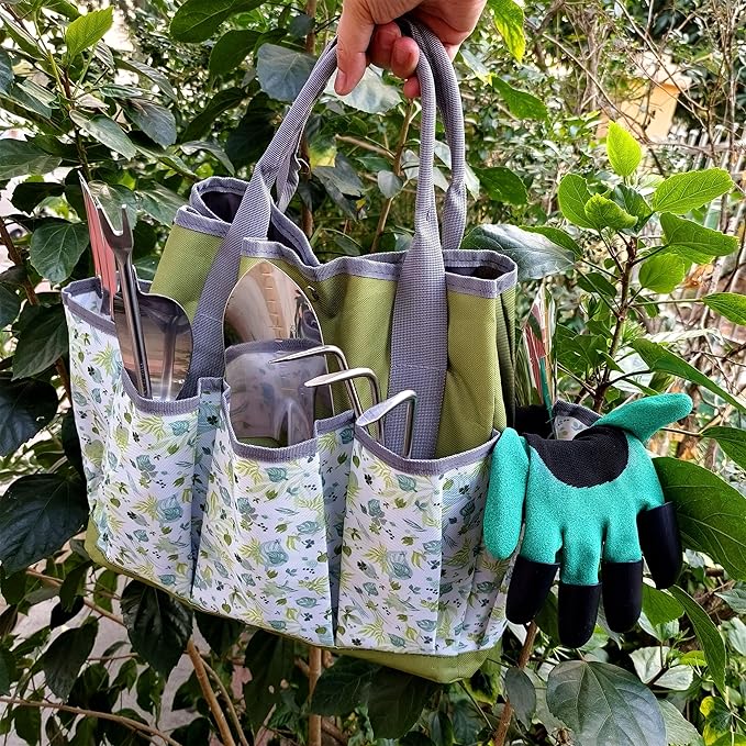 41-Piece Premium Gardening Tool Set Stainless Steel Heavy Duty Gardening Tool Kit with Non-Slip Rubber Grip Storage Tote Bag Outdoor Hand Tools Ideal Gardening Gifts for All (Green)