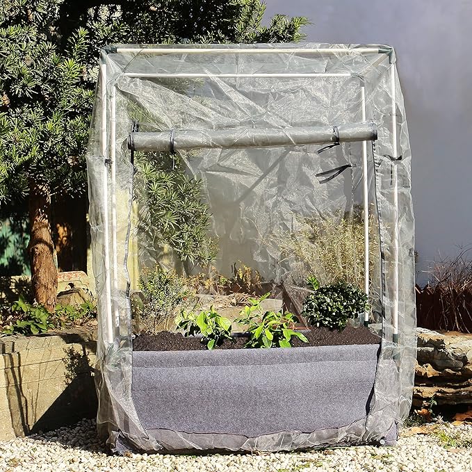 Gardzen Raised Grow Bed with PVC Frame - 47.2x23.5x16.9 Breathable Planter Raised Bed No-Till Design Includes Pipes &amp Connectors Air-Pruning for Healthier Plants