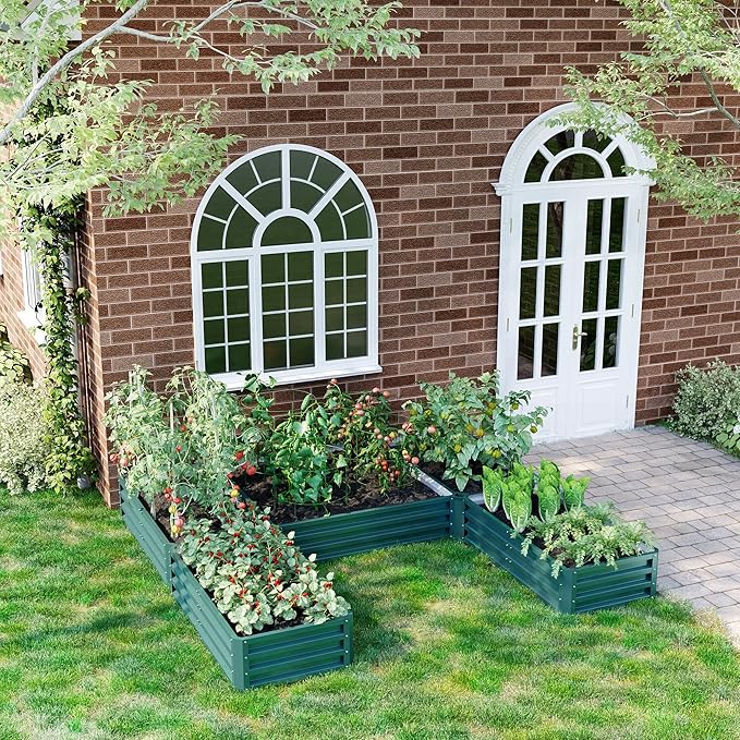 Outsunny 8 x 8' Raised Garden Bed Set Large Steel Flower Planters for Outdoor Plants Easy Assembly for Vegetables Herbs Green
