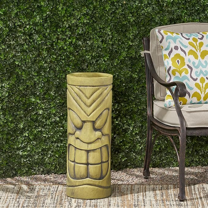 Stone Statue Urn Planter Decorative Face Plant Pot Antique Green