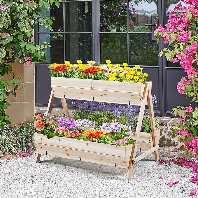 Yaheetech 44 x 36.5 x 35.5 Wooden Raised Garden Bed with Legs 3 Tiers Raised Garden Beds Outdoor Elevated Planter Boxs Outdoor for Flowers Vegetables Herbs 1pc