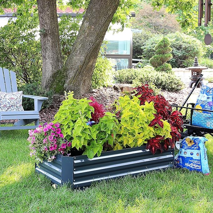 Sunnydaze 48-Inch Galvanized Steel Raised Garden Beds - Rectangle Planter for Vegetables and Flowers - Dark Gray - Set of 2