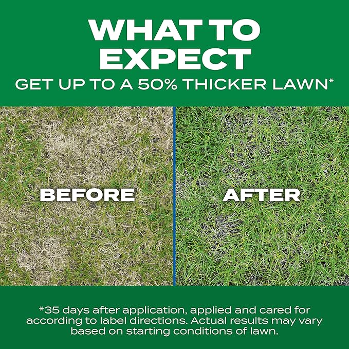 Scotts Turf Builder Thick'R Lawn Sun and Shade Combination Seed Fertilizer and Soil Improver Thickens Thin Grass 12 lbs.