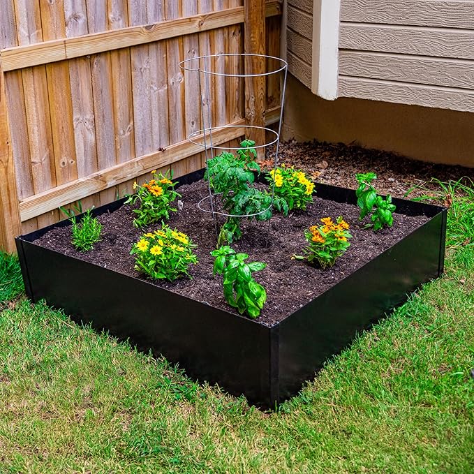 14 in. Tall x 4 ft x 4 ft Metal Raised Garden Bed Kit – Large Steel Garden Box with Serrated Ground Edging Heavy-Duty Raised Bed for Vegetables &amp Flowers Made in USA by Tie Down