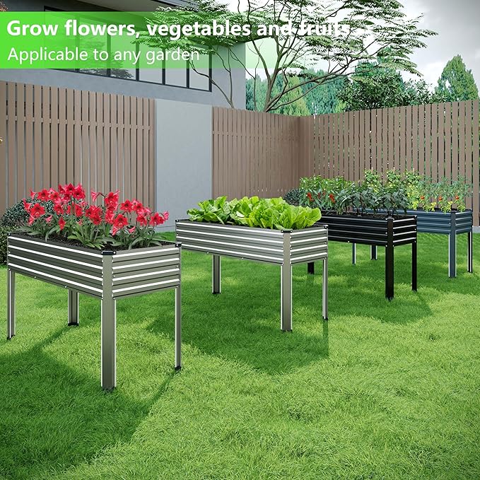 Vengarus Galvanized Raised Garden Bed Outdoor with Legs48×18×30in Metal Elevated Raised Planter Box for Backyard Patio Balcony 300lb CapacitySilver(2PCS)