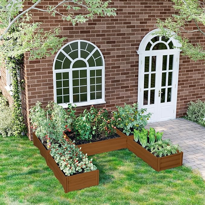 Outsunny 7.5x7.5ft DIY Raised Garden Bed Large Wooden Planter Box with 5 Compartments for Outdoor Plants Vegetables Flowers Herbs Easy Assembly Brown
