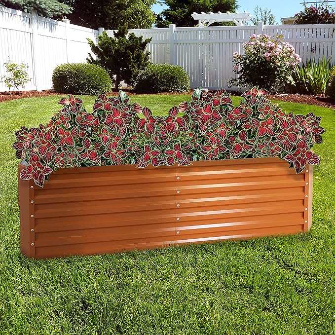 Sunnydaze 71-Inch Rectangular Raised Garden Bed - Galvalume Steel Vegetable Flower Bed Planter Kit - Brown