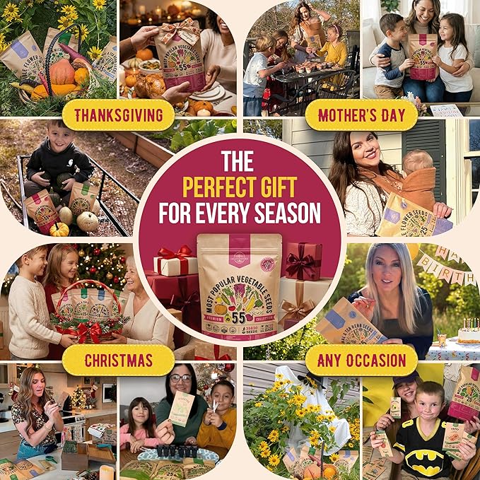 55 Vegetable Seeds Variety Pack - 35600+ Non-GMO Heirloom Seeds for Planting Vegetables and Fruits in Individual Seed Packets Home Garden Seeds for Hydroponic Indoor and Outdoors Gardening
