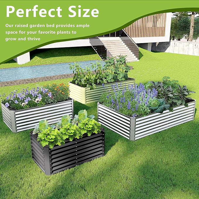 8x2x2FT Galvanized Raised Garden BedGalvanized Planter Boxes Outdoor Large Metal Raised Garden Beds for Vegetables-Green