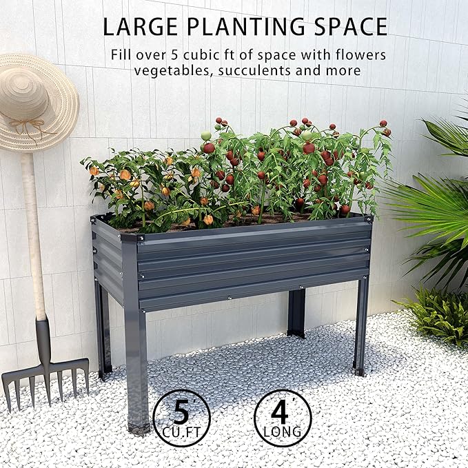 2PCS Galvanized Raised Garden Bed with Legs2PCS 48×18×30in Elevated Planter Box for BackyardOutdoor Garden Patio Balcony 300lb CapacityGrey