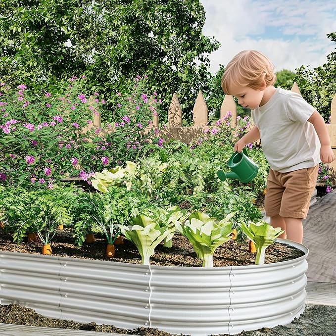 2Pcs 8x4x1ft Raised Garden Bed Kit - Modular Galvanized Metal Planter for Vegetables &amp Flowers Adjustable Size Rust-Resistant Raised Beds for Outdoor Gardening