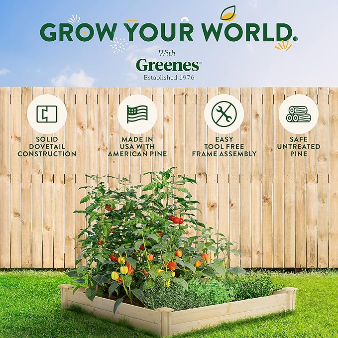 Greenes Fence Original Pine Raised Garden Bed 4' x 4' x 7 - Made in USA with American Pine