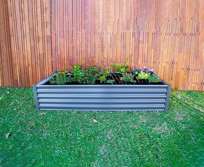 ABSCO Premium Galvanized DIY 6' x 3' Rectangle Garden Bed DIY with Easy Assembly and Superior Drainage Woodland Gray Galvanized Steel Metal Planter Garden Planter Box with 16 Walls for All Plants