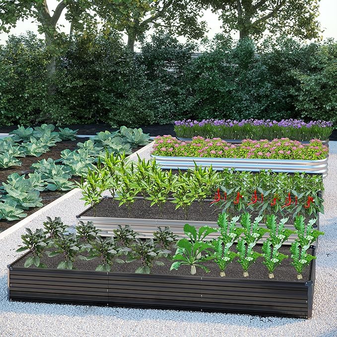 12x4x1FT Galvanized Raised Garden Bed KitVegetable Boxes-Rectangle Metal Flower BoxLarge Planter Raised Beds Outdoor Garden for PlantingFruitHerb-Silver