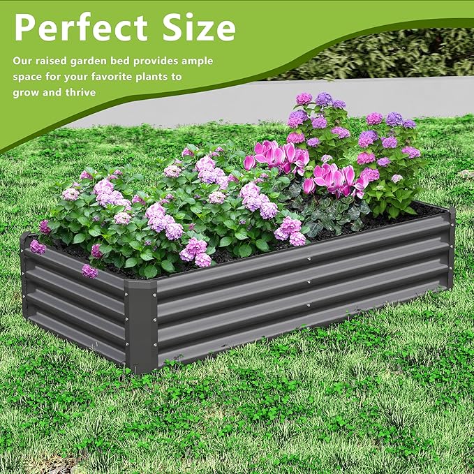 2PCS 4x2x1FT Galvanized Raised Garden Bed Galvanized Planter Raised Garden Boxes Outdoor Large Metal Raised Garden Beds for Vegetables-Grey