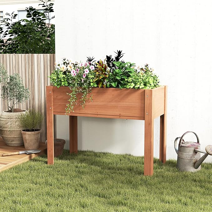 Raised Garden Bed with Legs Elevated Wooden Planter Box for Backyard Patio Balcony Deep Grow Box for Vegetables Flowers Fruits &amp Herbs (Brown 40x20x31in)
