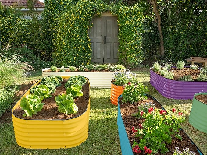 9-in-1 Galvanized Steel Raised Garden Bed // 8×2×1.5 ft Modular Planter for Gardening Vegetables Flowers // 18 Tall Metal Raised Garden Beds Outdoor (Yellow) // Patented Design Planter Box