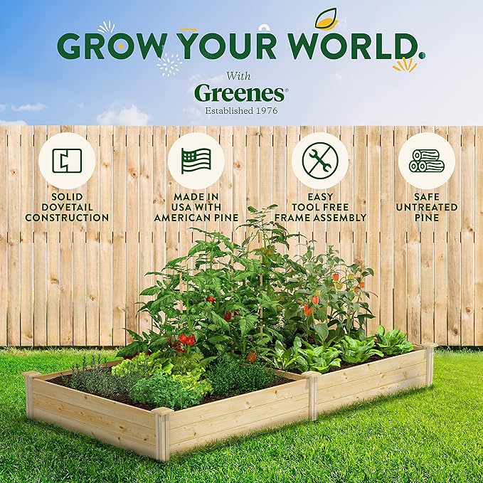 Greenes Fence Original Pine Raised Garden Bed 4' x 8' x 10.5 - Made in USA with American Pine