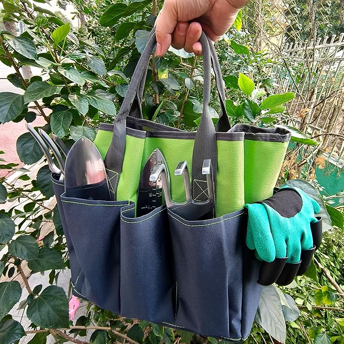 Gardening Tools – 42 Piece Premium Gardening Tool SetHeavy Duty Hand Tools with Fashion Garden Tools Organizer HandbagRust-Proof Gardening Tool Kit Ideal Gardening Gifts for All (Green/Grey)