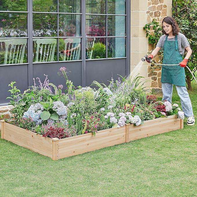 Yaheetech 8×4ft Wooden Horticulture Raised Garden Bed Divisible Elevated Planting Planter Box for Flowers/Vegetables/Herbs in Backyard/Patio Outdoor Natural Wood 93 x 48 x 10in